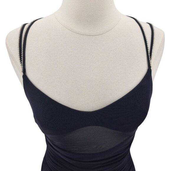 Lucy In The Sky Womens Medium Dress Sandra Mesh Bodycon Rhinestone Straps Party - Picture 2 of 11
